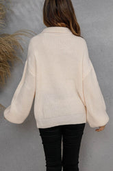 Pullover mit halblangem Reißverschluss und Laternenärmeln